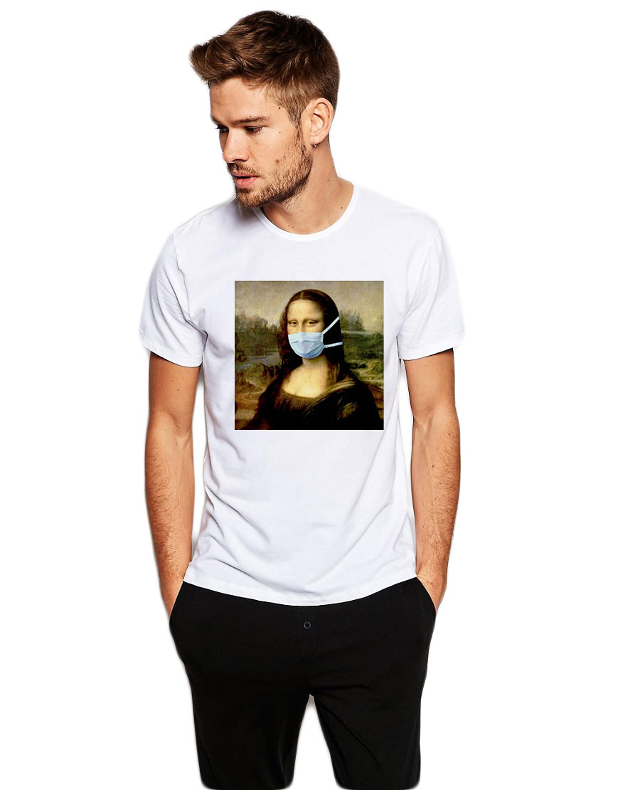  Tricou barbati alb - Mona Lisa in Pandemie - CATEGORIE